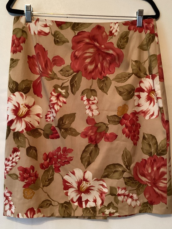 Talbots Dresses & Skirts - Talbots Cream Pencil Skirt with Red Floral Print